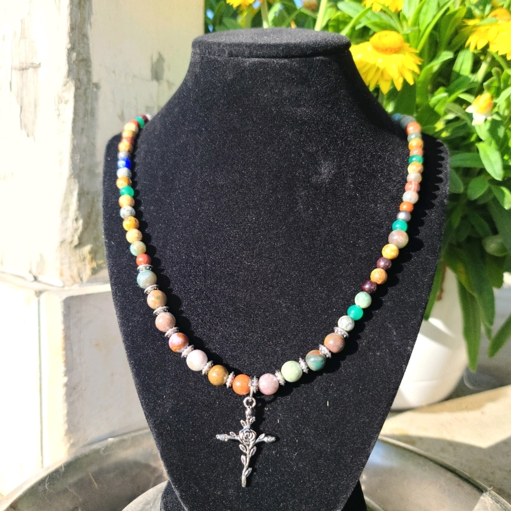 Handmade Mixed Stone Beaded Necklace 13.5"